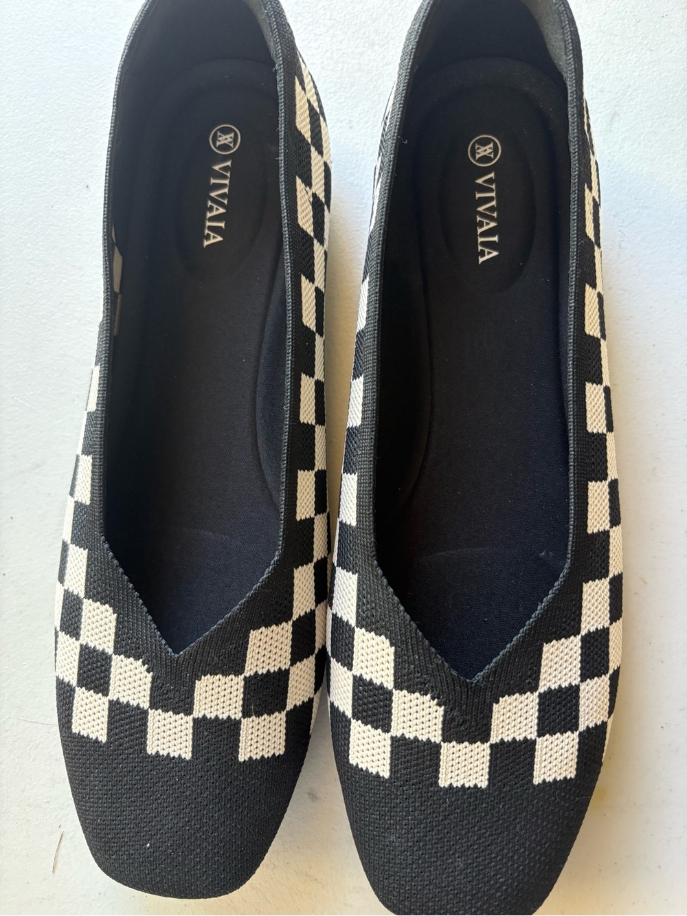 VIVAIA Black & White Margot Checkered Knit Ballet Flats Women's Shoes 10.5 W